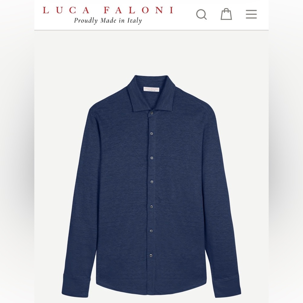 Luca Faloni Men's Blue Linen Shirt